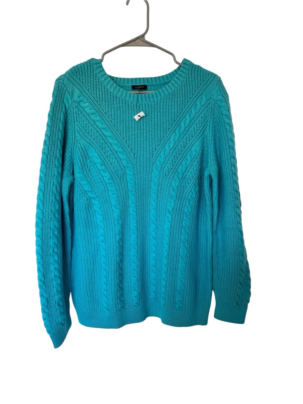 Talbots Cable Knit Sweater Blue Green Teal Sz L NWT